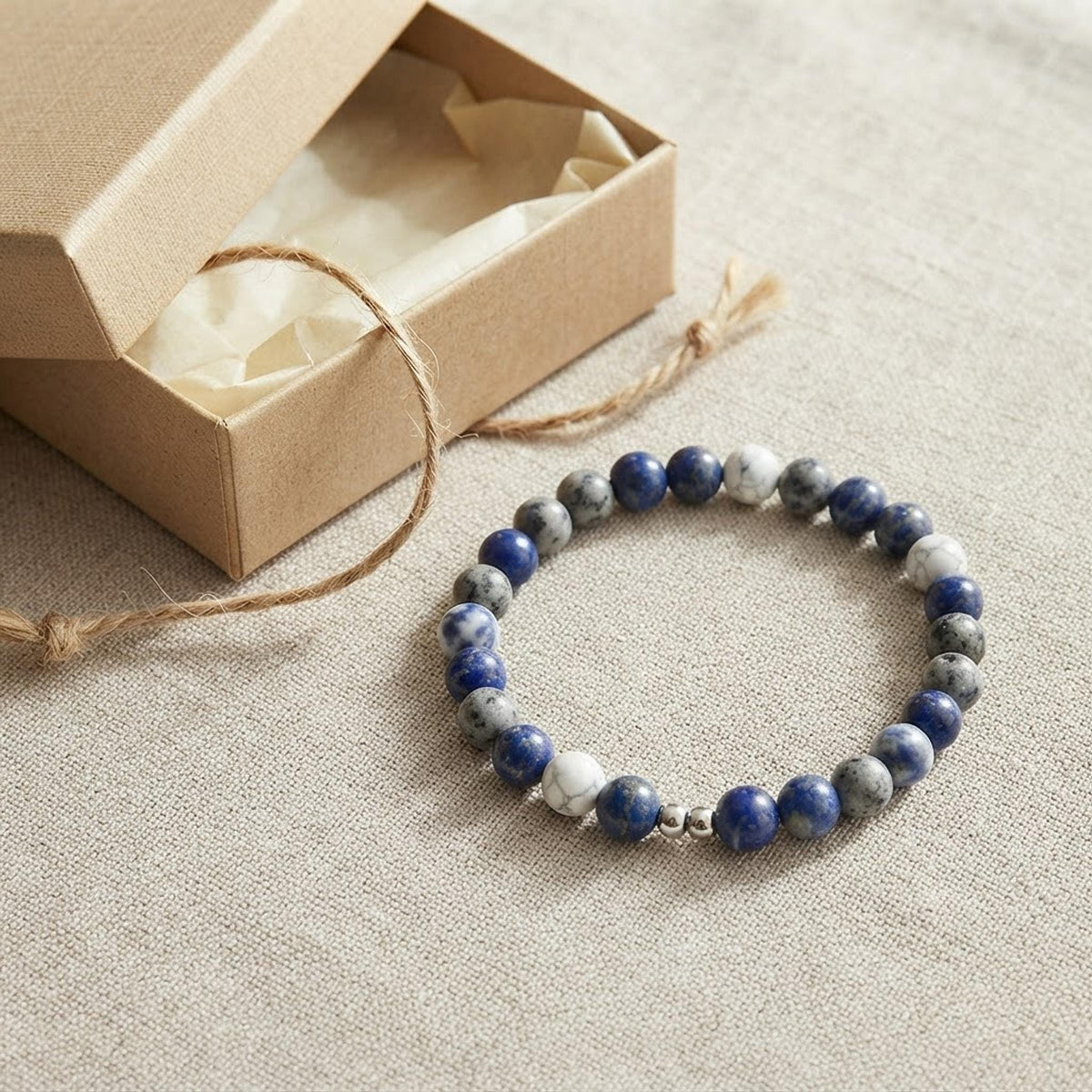Bracelet en pierre de lapis-lazuli & sodalite - tons bleus - "Ecume bleue" -