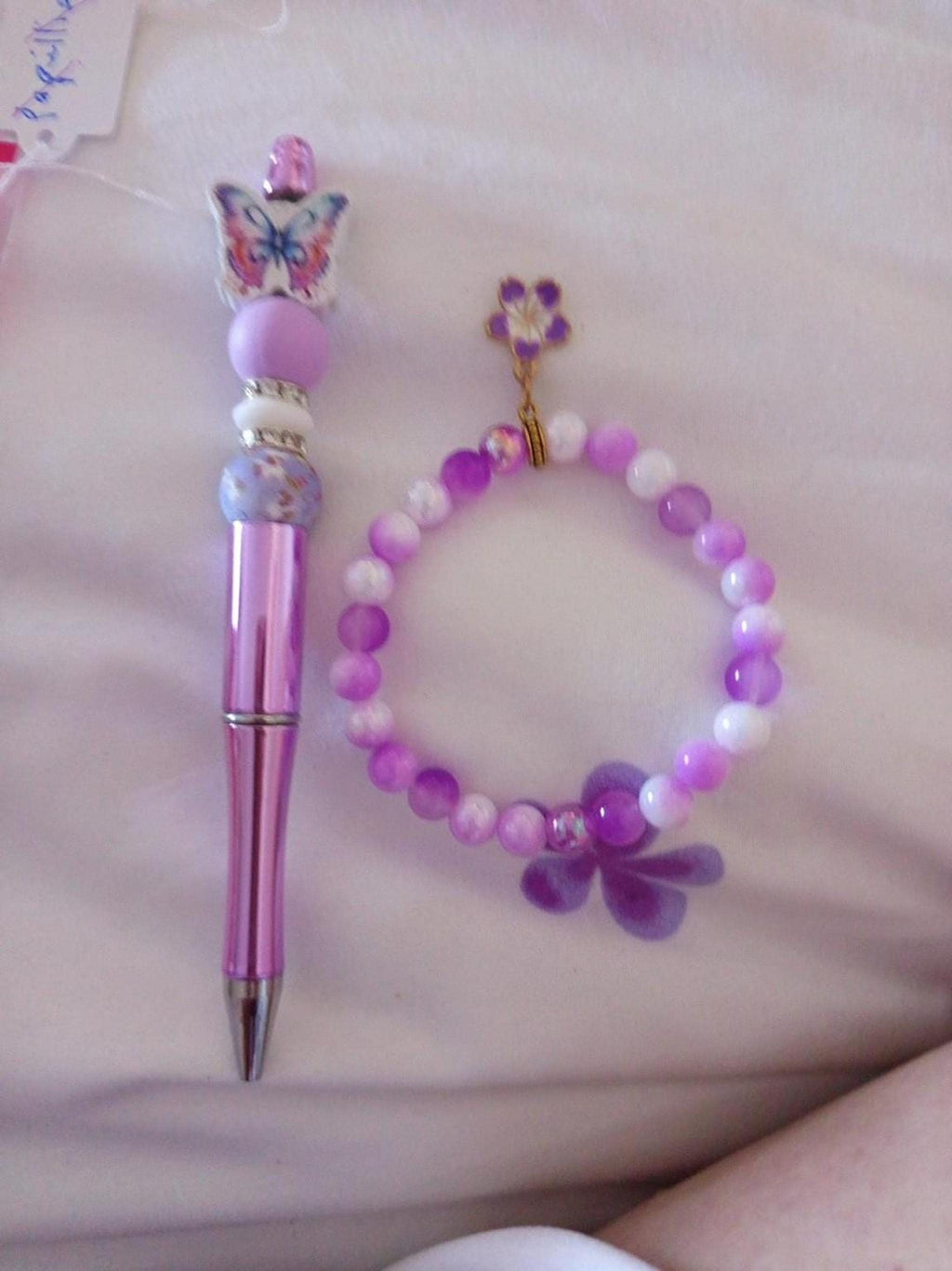 Duo Bracelet et Stylo Assorti Violet Rose Mauve -   Campanule" -