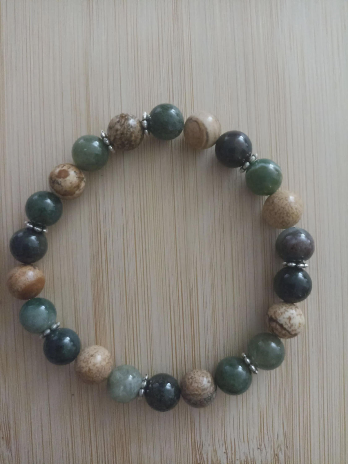 Bracelet Pierres Naturelles Agate Indienne et Jaspe Paysage, 17 cm