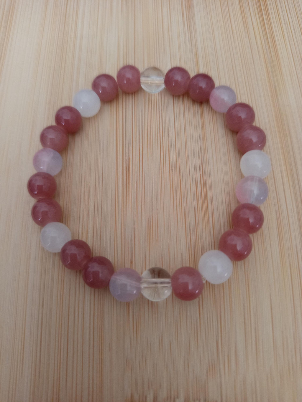 Bracelet Fantaisie, Perles Rouges et Roses 16 cm -"Célérina" -