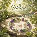 Bracelet en pierres naturels =  Fluorite  & Aventurine, Perles Vertes et Violettes, Intercalaires Argentés -  "Mélisse" -