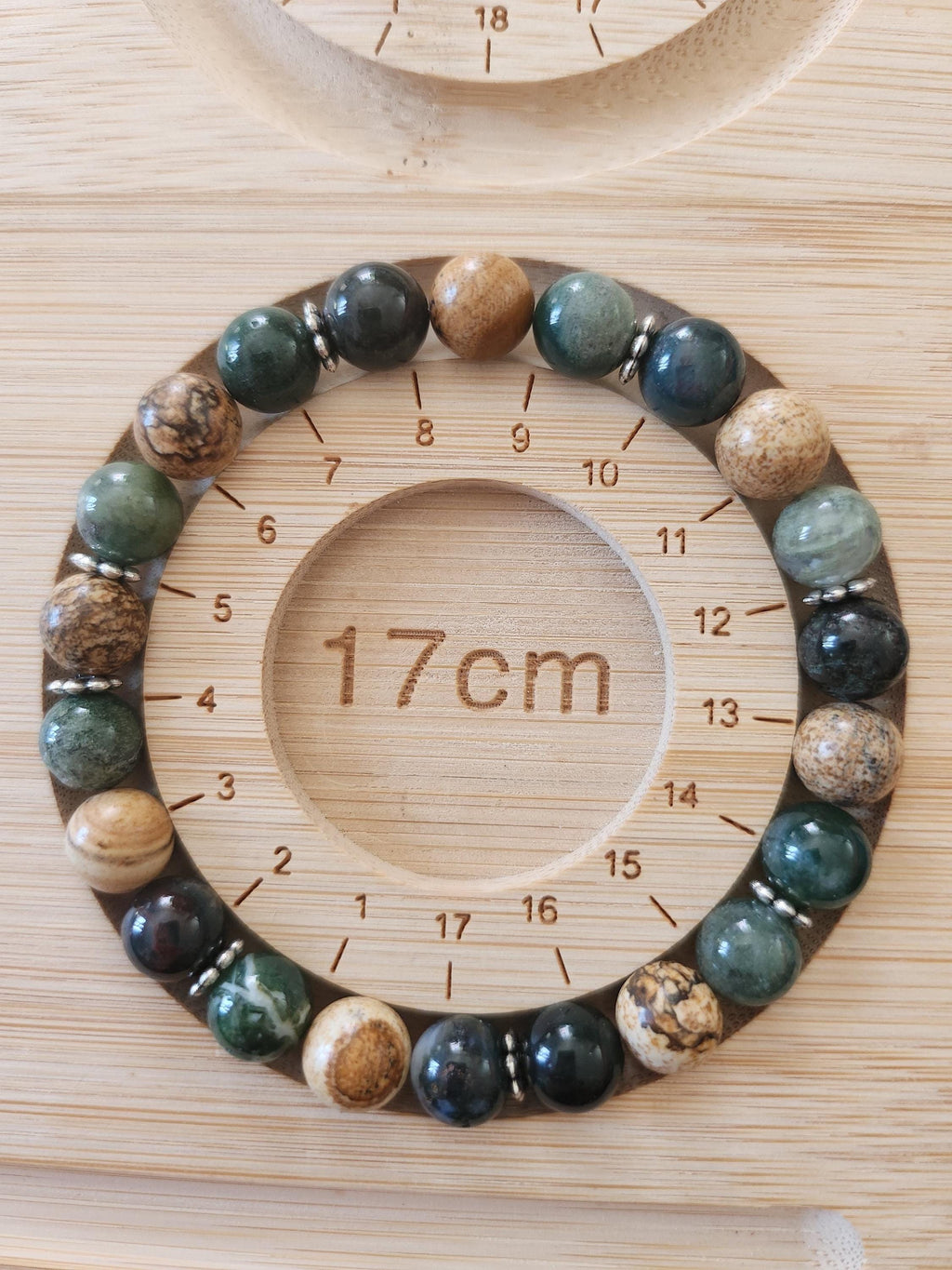 Bracelet Pierres Naturelles Agate Indienne et Jaspe Paysage, 17 cm