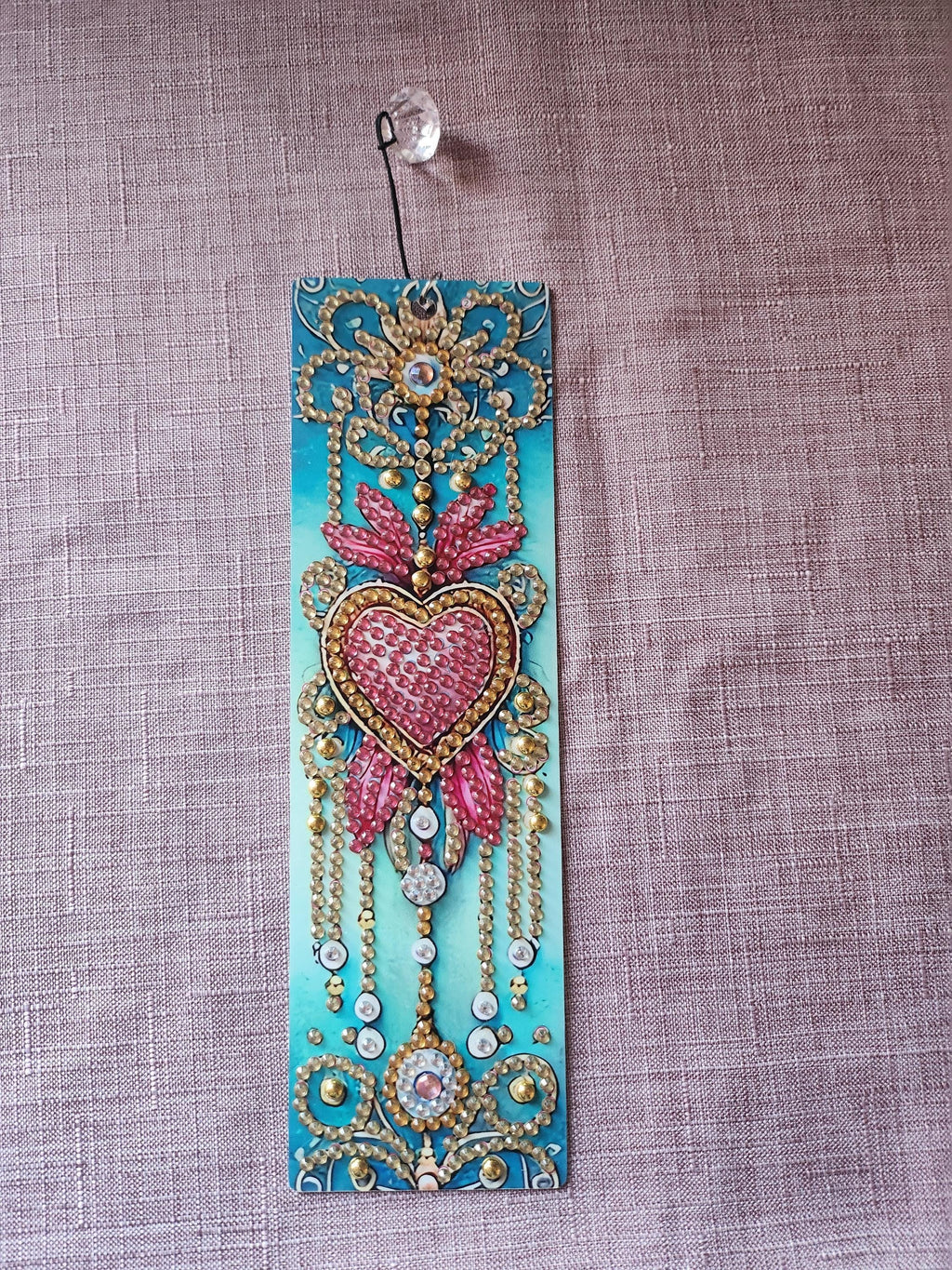 Marque-Page Turquoise, Rose et Doré avec Cœur – Détails en Diamant Painting - "Céleste" -