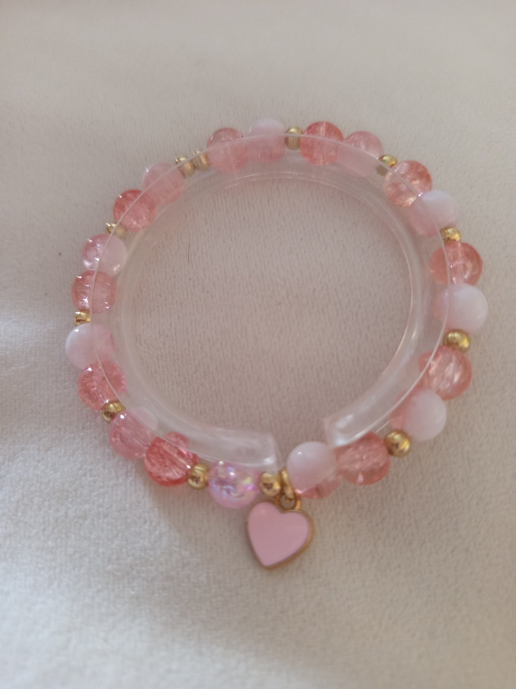 Bracelet femme rose – Perles cristallines et cœur doré – Cœur de Cristal