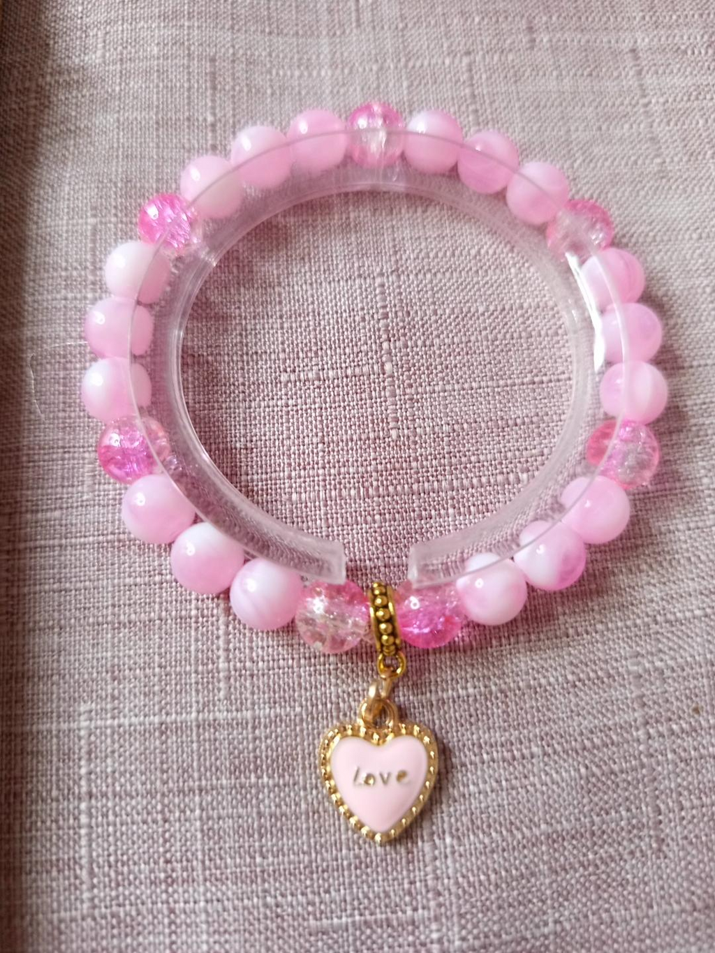Bracelet perles fantaisie roses et cœur doré- " Secret D'amour"-