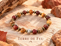 Bracelet homme en pierres naturelles de jaspe paysage & obsidienne acajou - "Terre de Feu" -