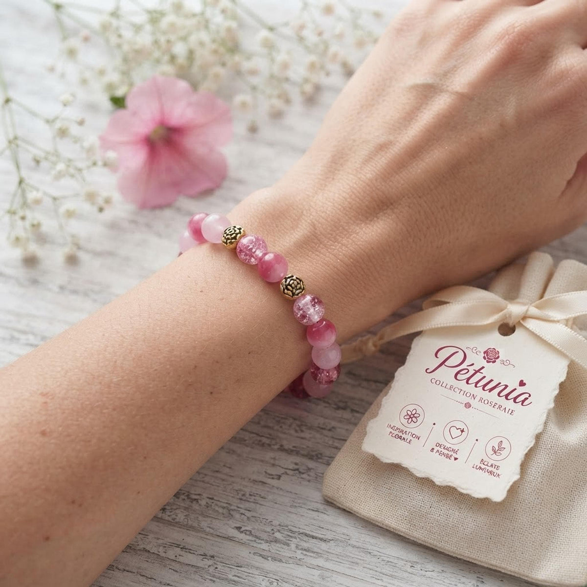Bracelet Fantaisie en  Perles Rose Violet, -  Pétunia