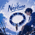 Cadeau Femme, Bracelet Perles Bleues Élastique avec Pendentif Éclair Neptune