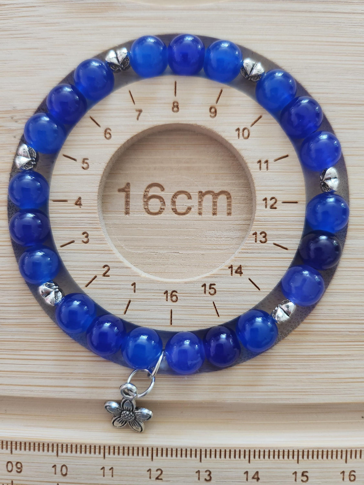 Duo bracelet stylo, perles bleues et pendentif fleur argenté - Bleu-et