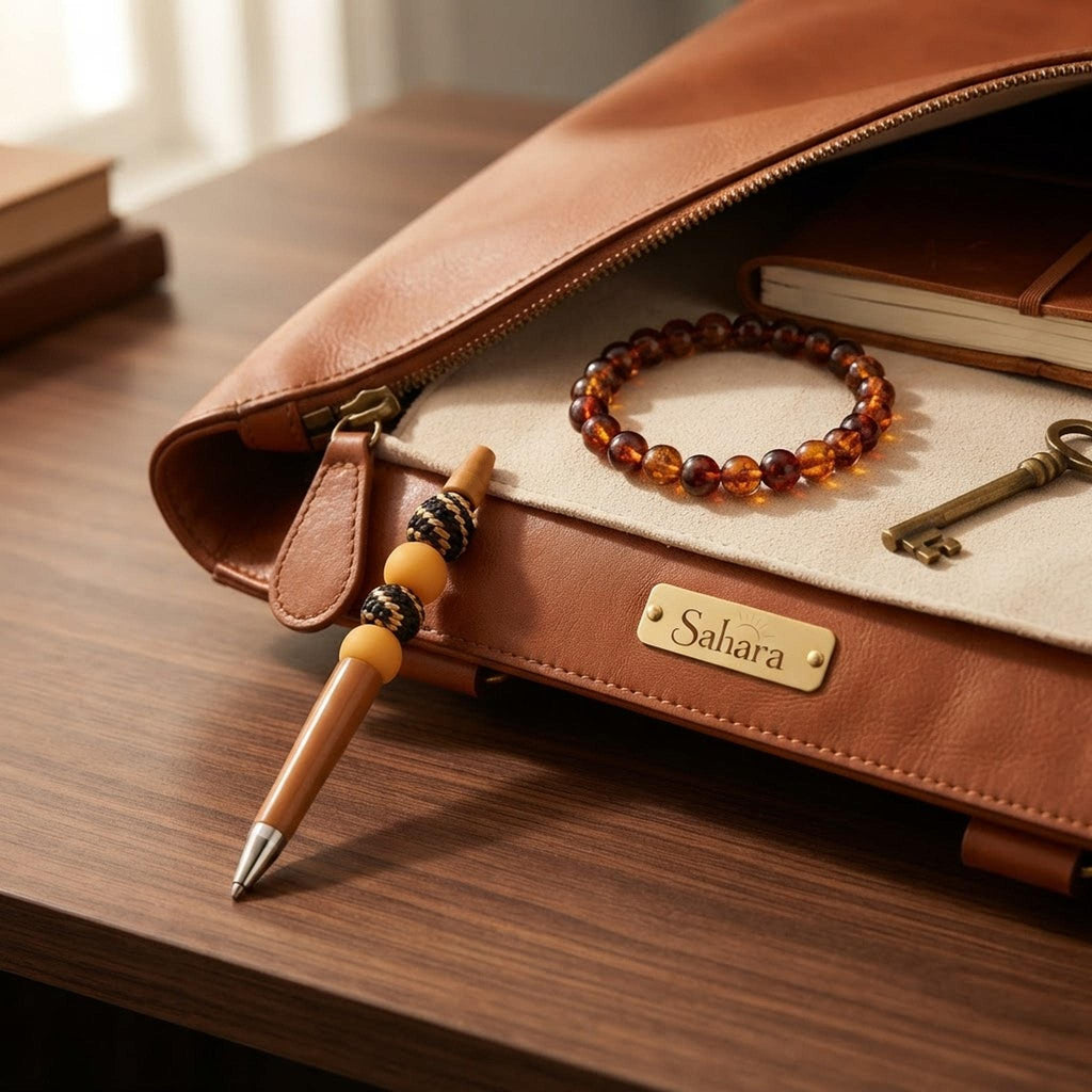Ensemble bracelet et grigri de sac dans les mêmes tons orange, jaune - Sahara -