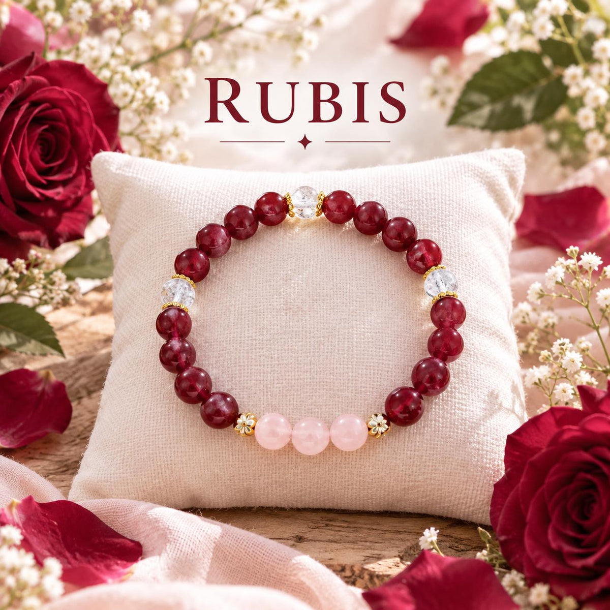 Bracelet fantaisie en perles - couleur rouge - Rubis -