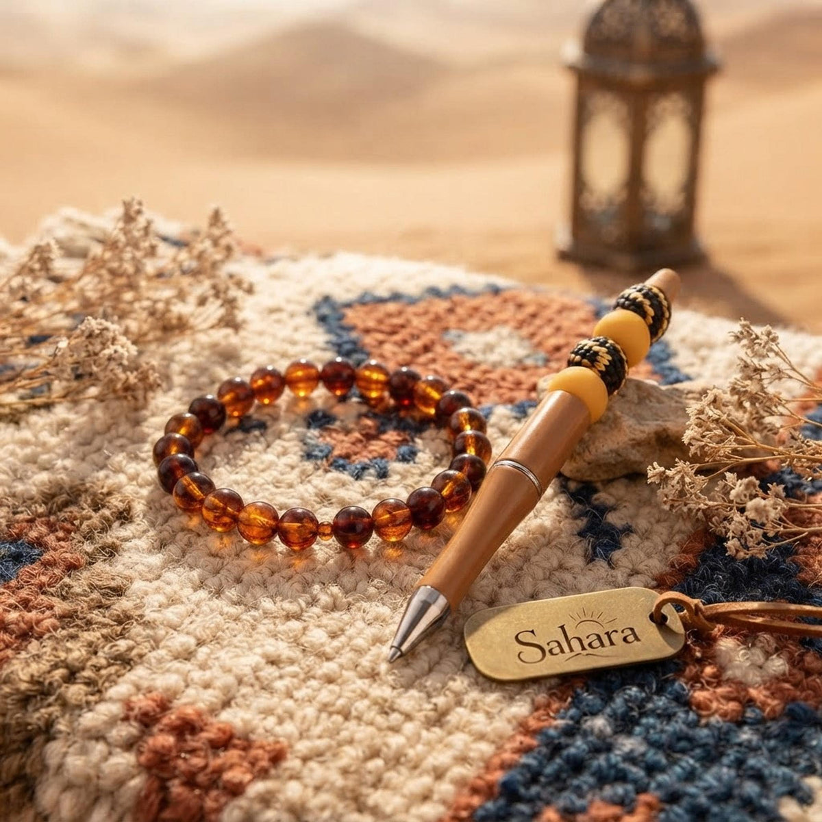 Ensemble bracelet et grigri de sac dans les mêmes tons orange, jaune - Sahara -