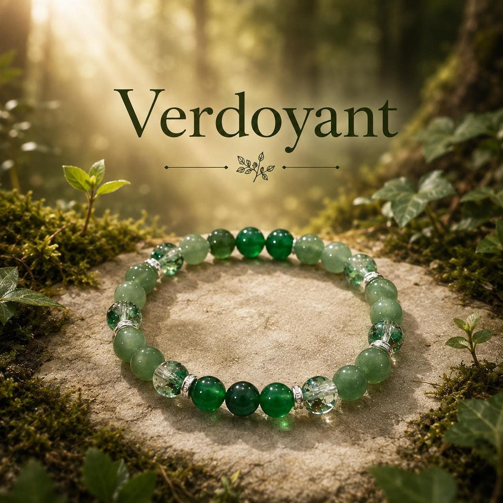 Bracelet en Perles Vertes, Intercalaires Argentés, -