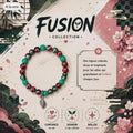 Bracelet artisanal Fusion, perles rouges et vertes, breloque feuille
