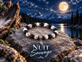 Bracelet en pierres d'origine indéterminée - tons noir & blanc - "Nuit Sauvage"
