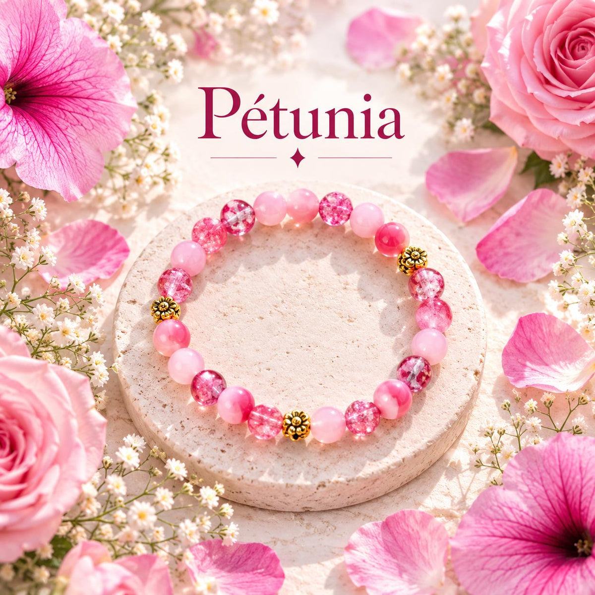 Bracelet Fantaisie en  Perles Rose Violet, -  Pétunia