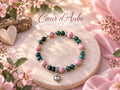 Bracelet Pierres Naturelles Agate Mousse et Rhodonite, 17 cm avec Charm Cœur