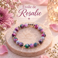 Bracelet Fantaisie Rose, Perles Violet et Vert, Taille 17 cm