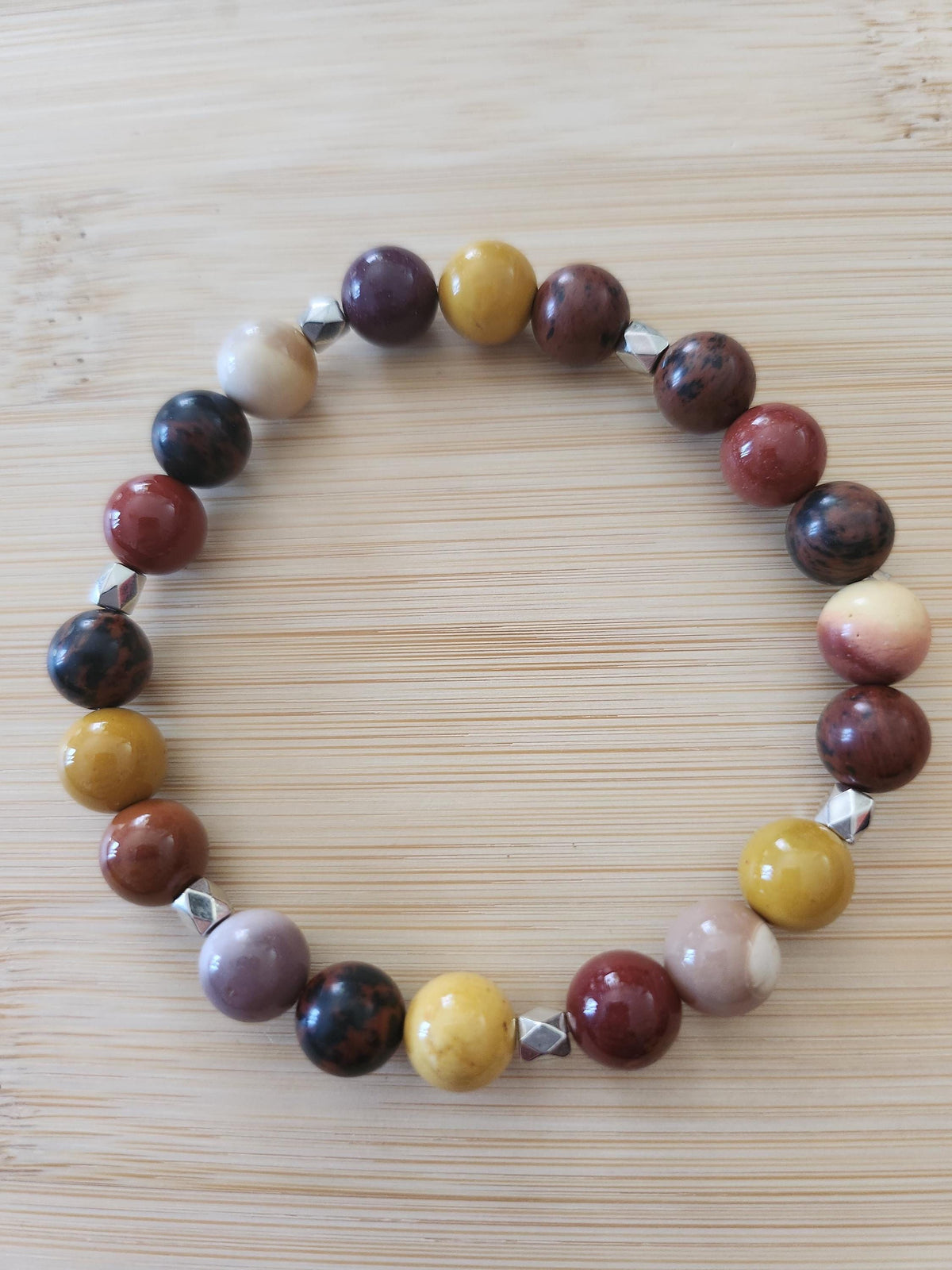 Bracelet en pierres naturelles de Jaspe Mokaïte - Lithothérapie - Sienna -