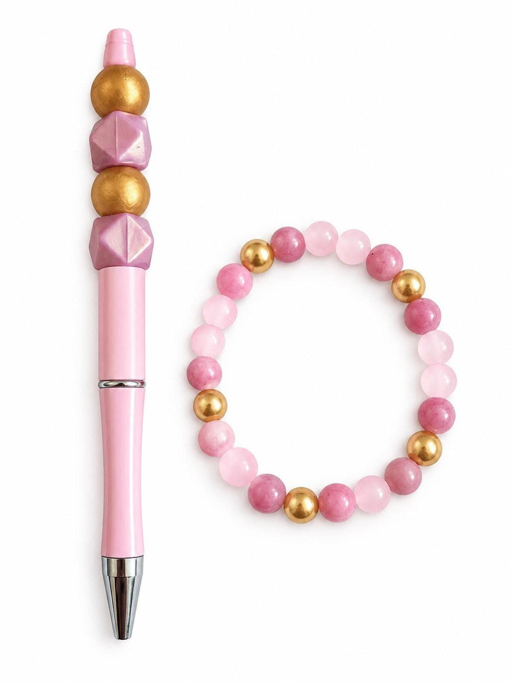 Ensemble composé d'un bracelet et d'un stylo bille - 'Velours rosée" -