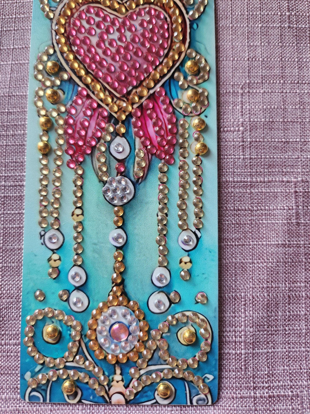 Marque-Page Turquoise, Rose et Doré avec Cœur – Détails en Diamant Painting - "Céleste" -