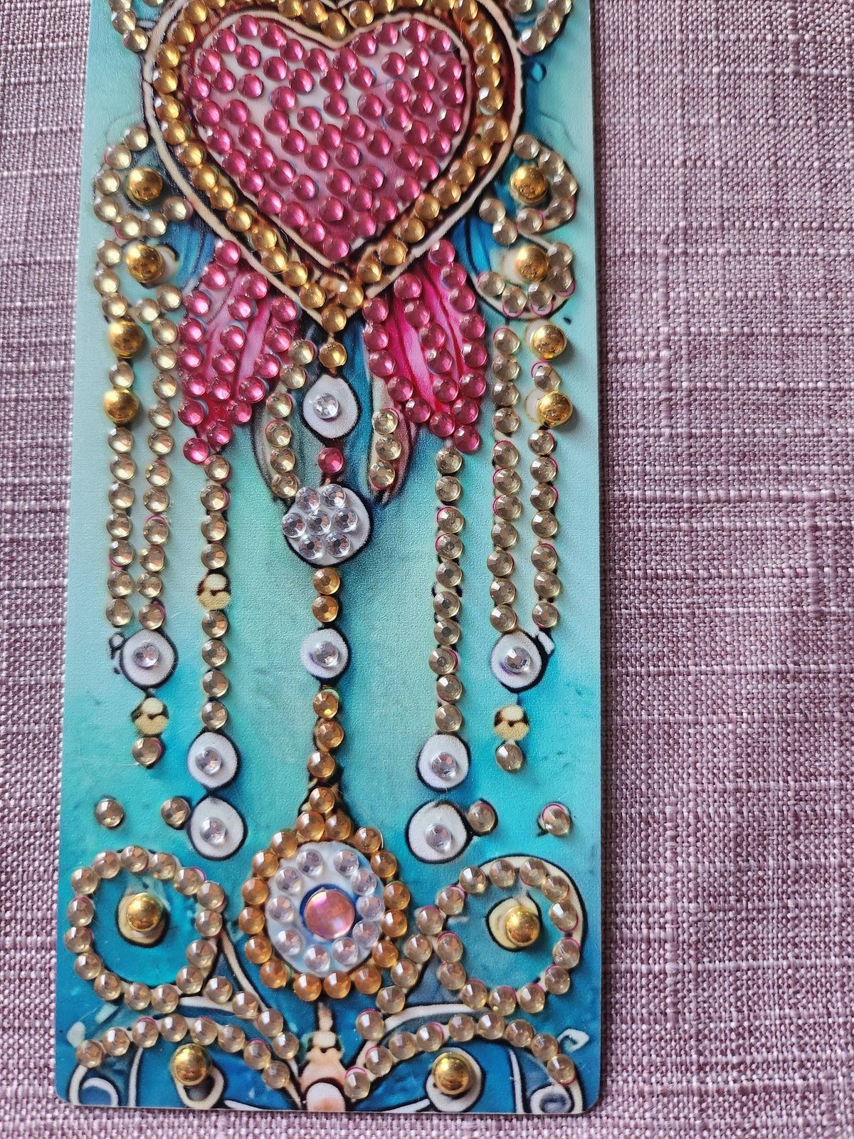 Marque-Page Turquoise, Rose et Doré avec Cœur – Détails en Diamant Painting - "Céleste" -
