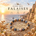 Bracelet Pierres Jaspe Paysage et Larvikite, 18 cm Élastique