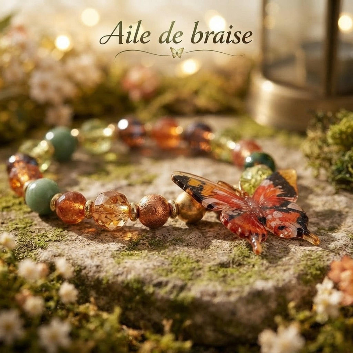 Ensemble bracelet et grigri de sac - couleurs différents rouges  avec papillon - Aile de Braise -