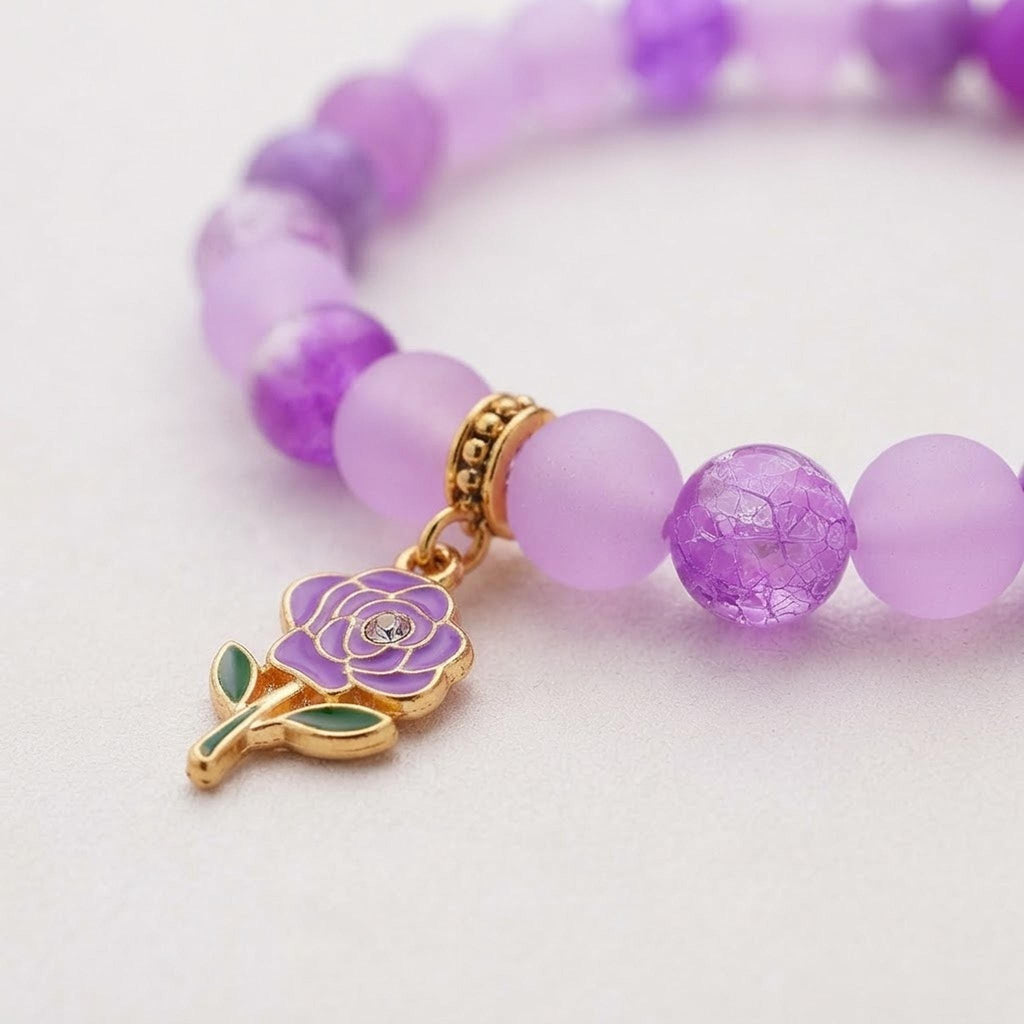 Bracelet Fantaisie en perles Violet et Rose avec Charm Doré - Molly -