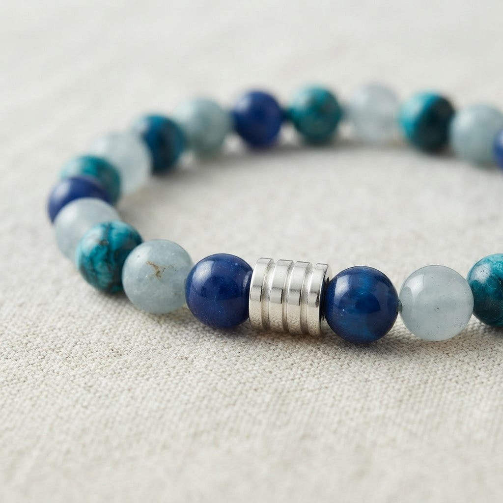 Bracelet en perles bleues fantaisie pour homme - "Roche d'Azur" -