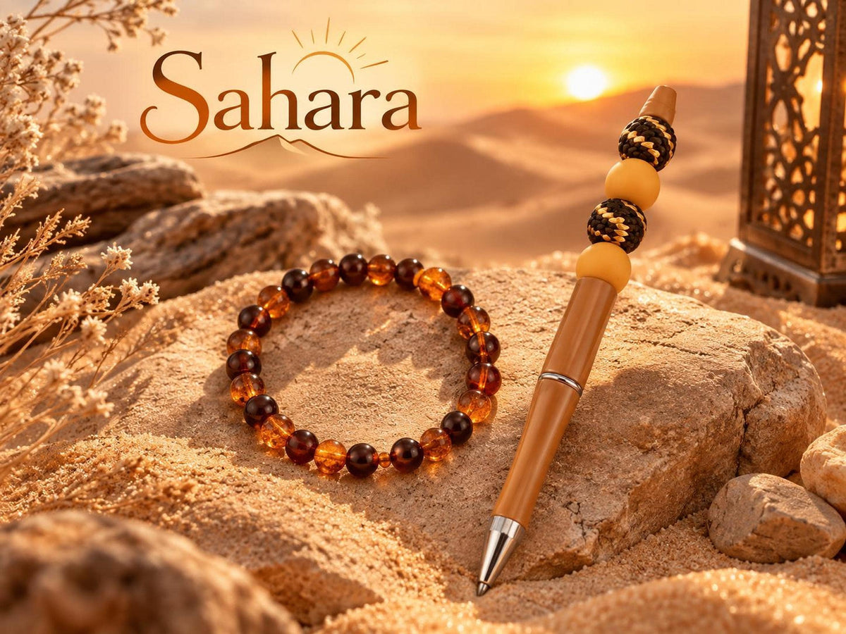 Ensemble bracelet et grigri de sac dans les mêmes tons orange, jaune - Sahara -