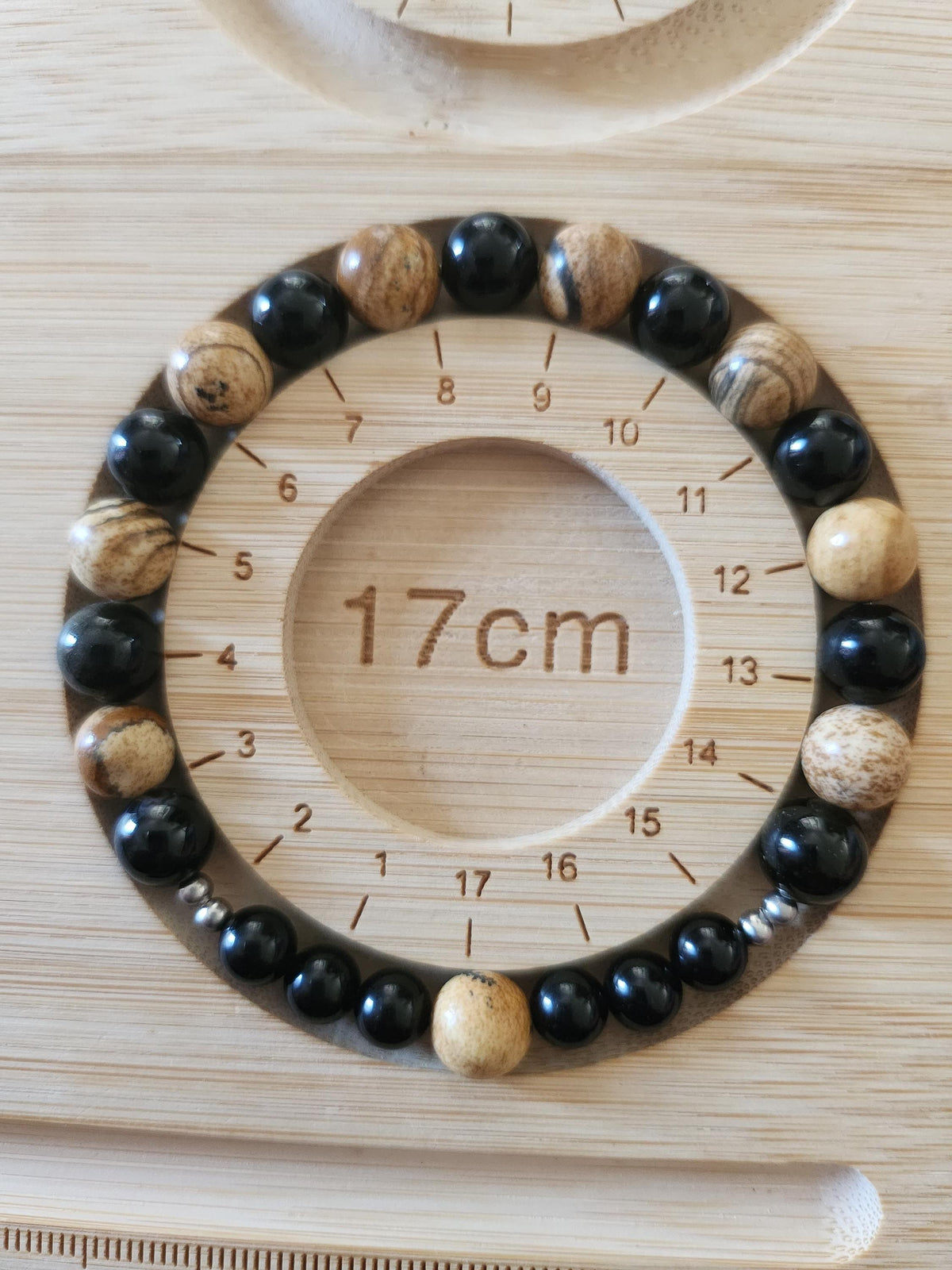 Bracelet pierres naturelles en  obsidienne noire et jaspe paysage - Lithothérapie - Sirocco -