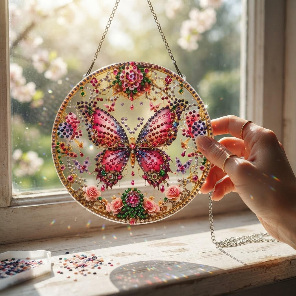 Attrape-soleil fait main - Papillon féerique en diamond painting - Miralys