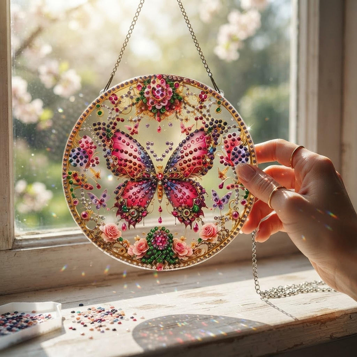 Attrape-soleil fait main - Papillon féerique en diamond painting - Miralys