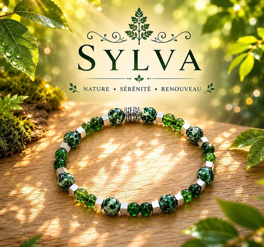 Bracelet Perles Vertes et Blanches, Intercalaires Argentés, Modèle Sylva