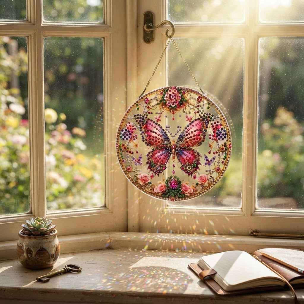 Attrape-soleil fait main - Papillon féerique en diamond painting - Miralys