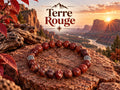 Bracelet Homme en Pierres (origine indéterminée) Rouge Brun, avec Intercalaires Argentés - "Terre Rouge" -