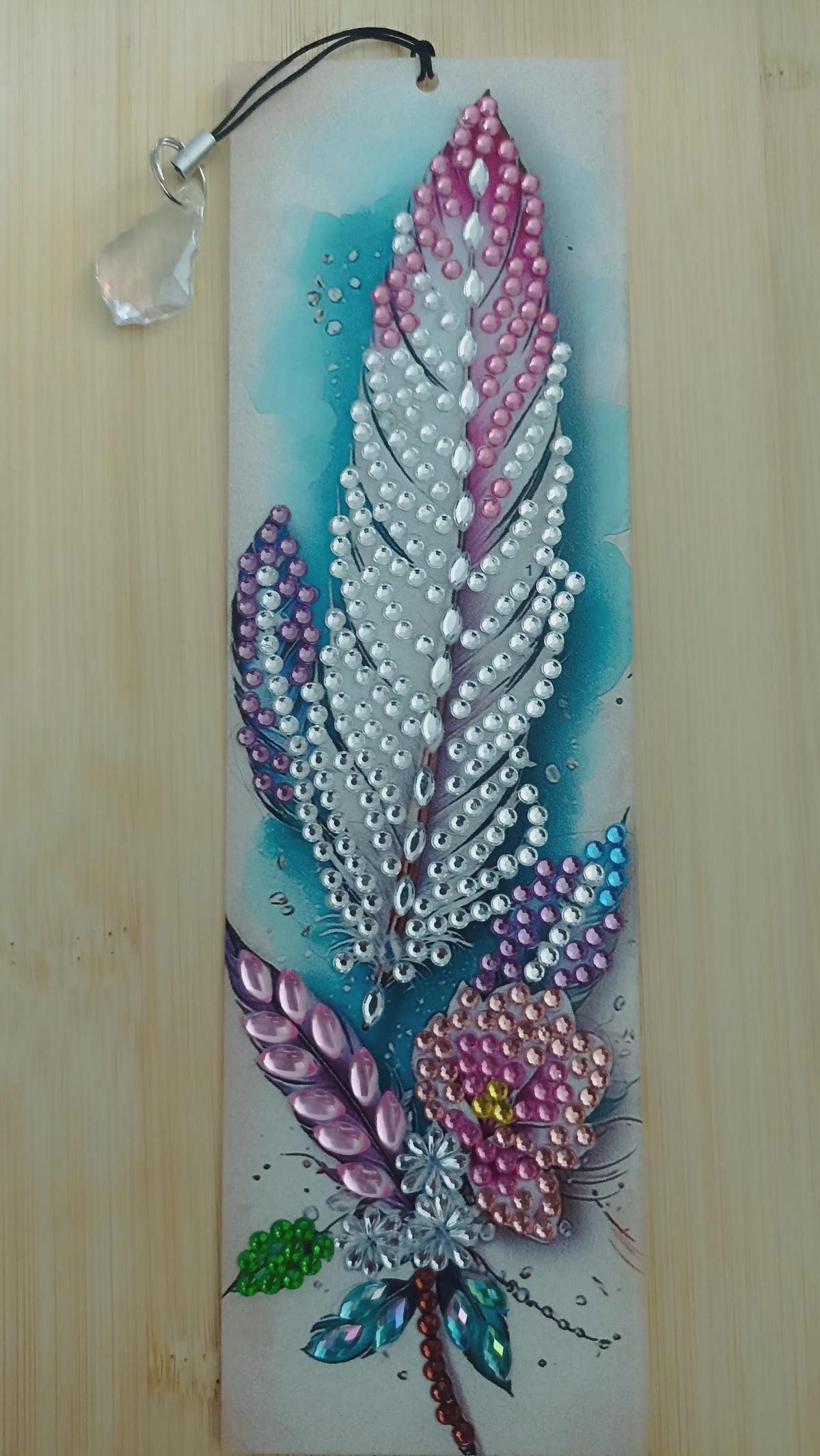 Marque-Page Floral en Diamond Painting, Pendentif Facetté Scintillant - "Pluméria" -