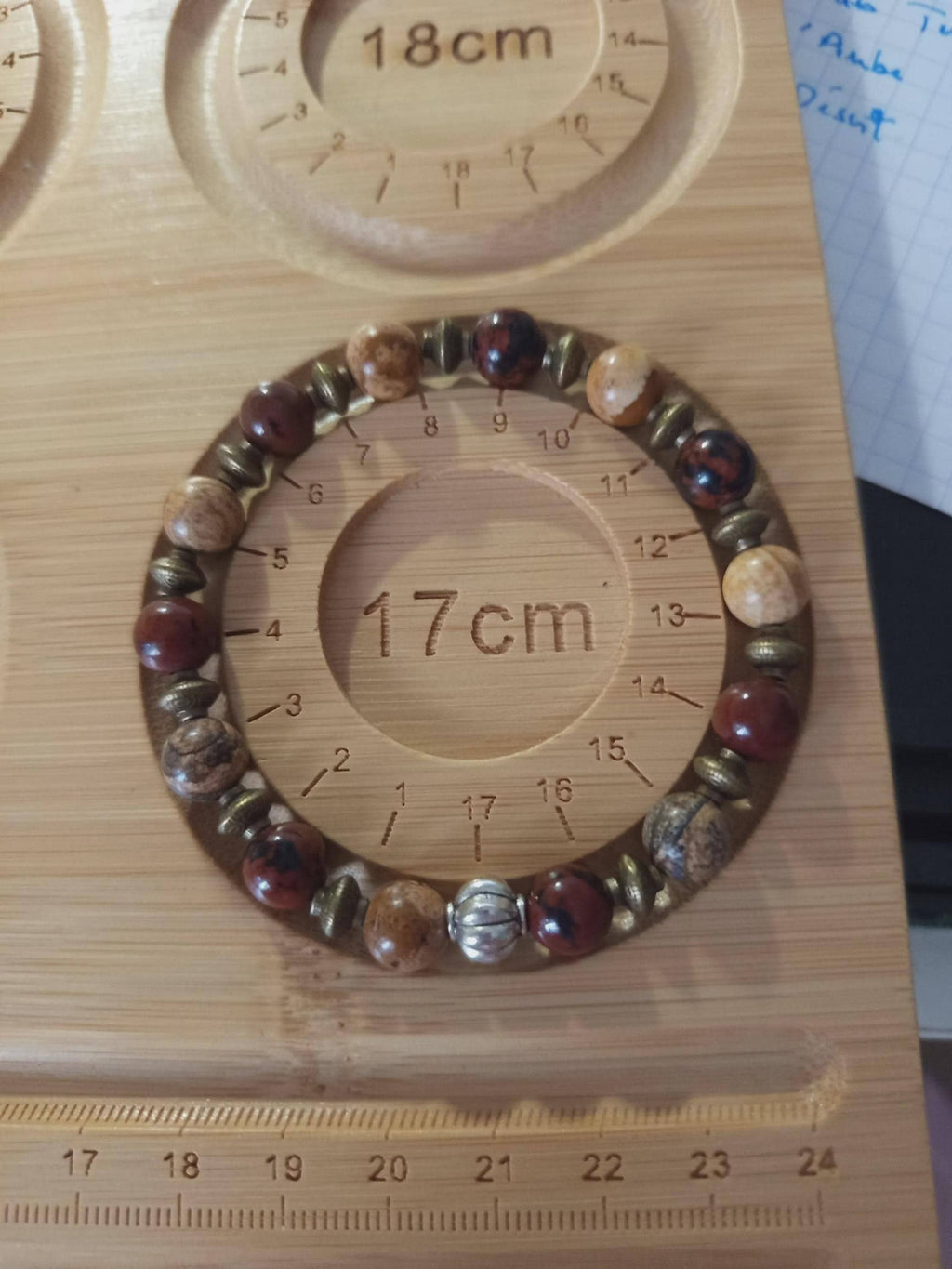 Bracelet homme en pierres naturelles de jaspe paysage & obsidienne acajou - "Terre de Feu" -