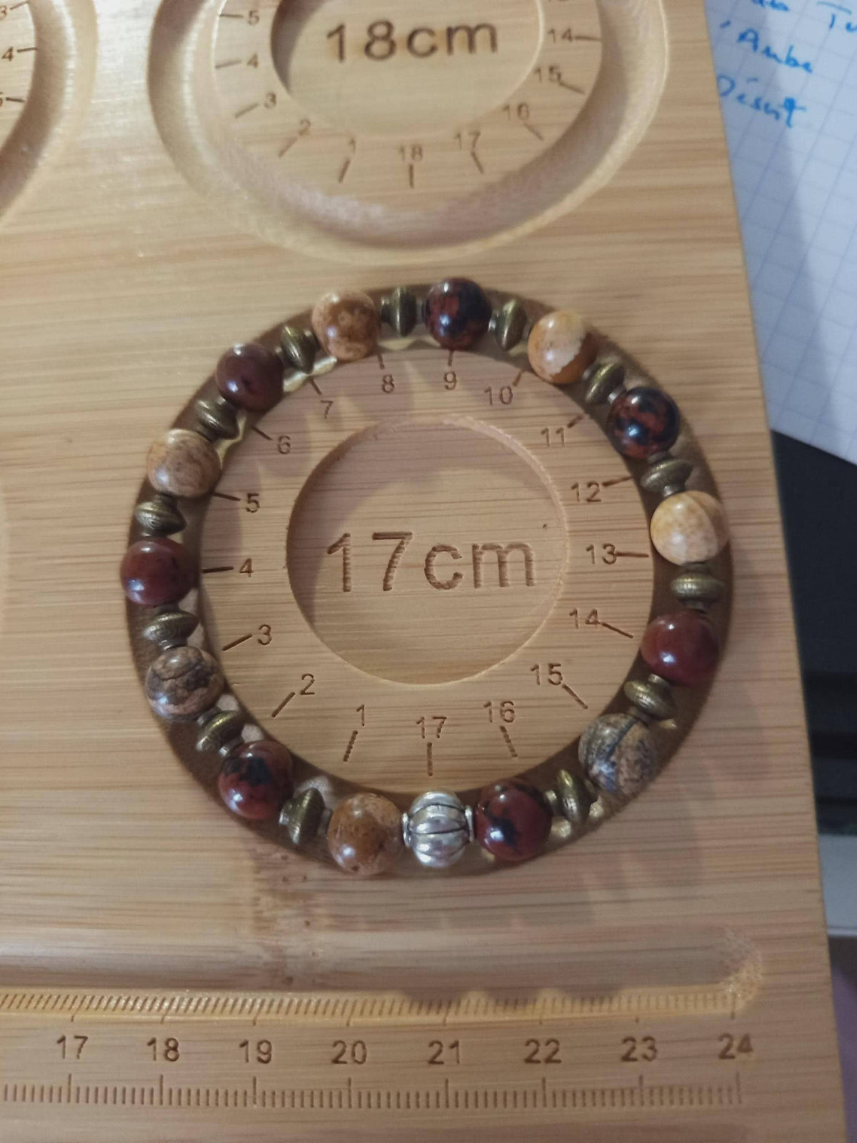 Bracelet homme en pierres naturelles de jaspe paysage & obsidienne acajou - "Terre de Feu" -