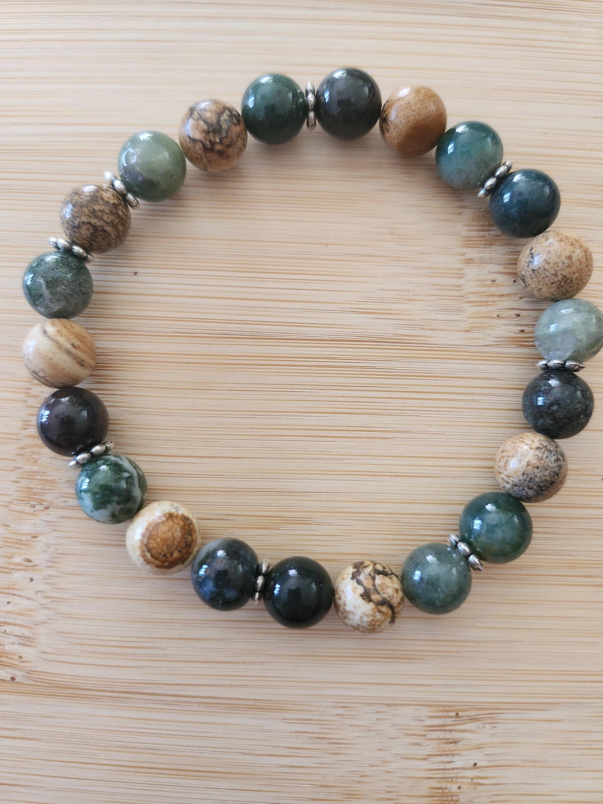Bracelet Pierres Naturelles Agate Indienne et Jaspe Paysage, 17 cm