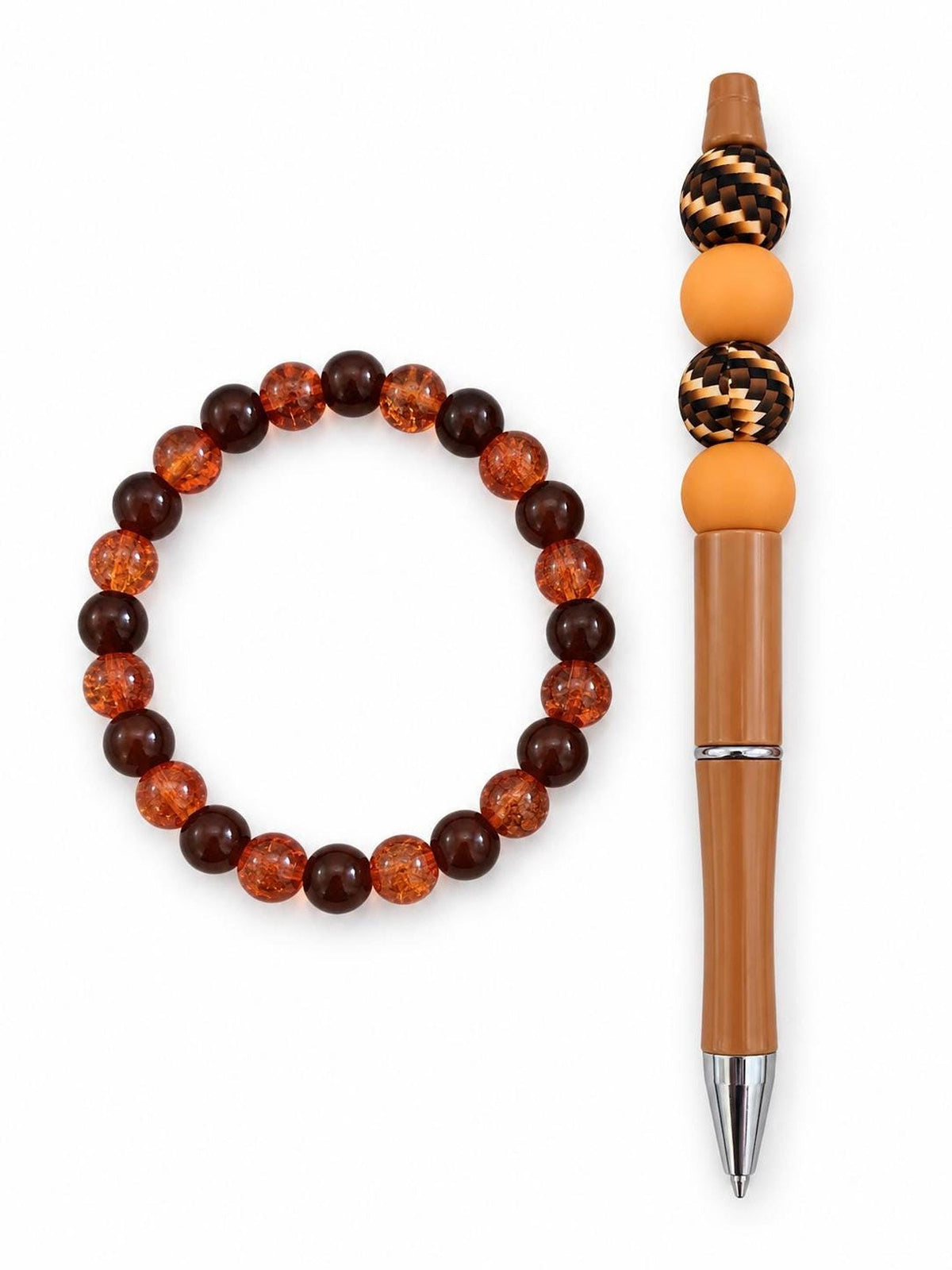 Ensemble bracelet et grigri de sac dans les mêmes tons orange, jaune - Sahara -