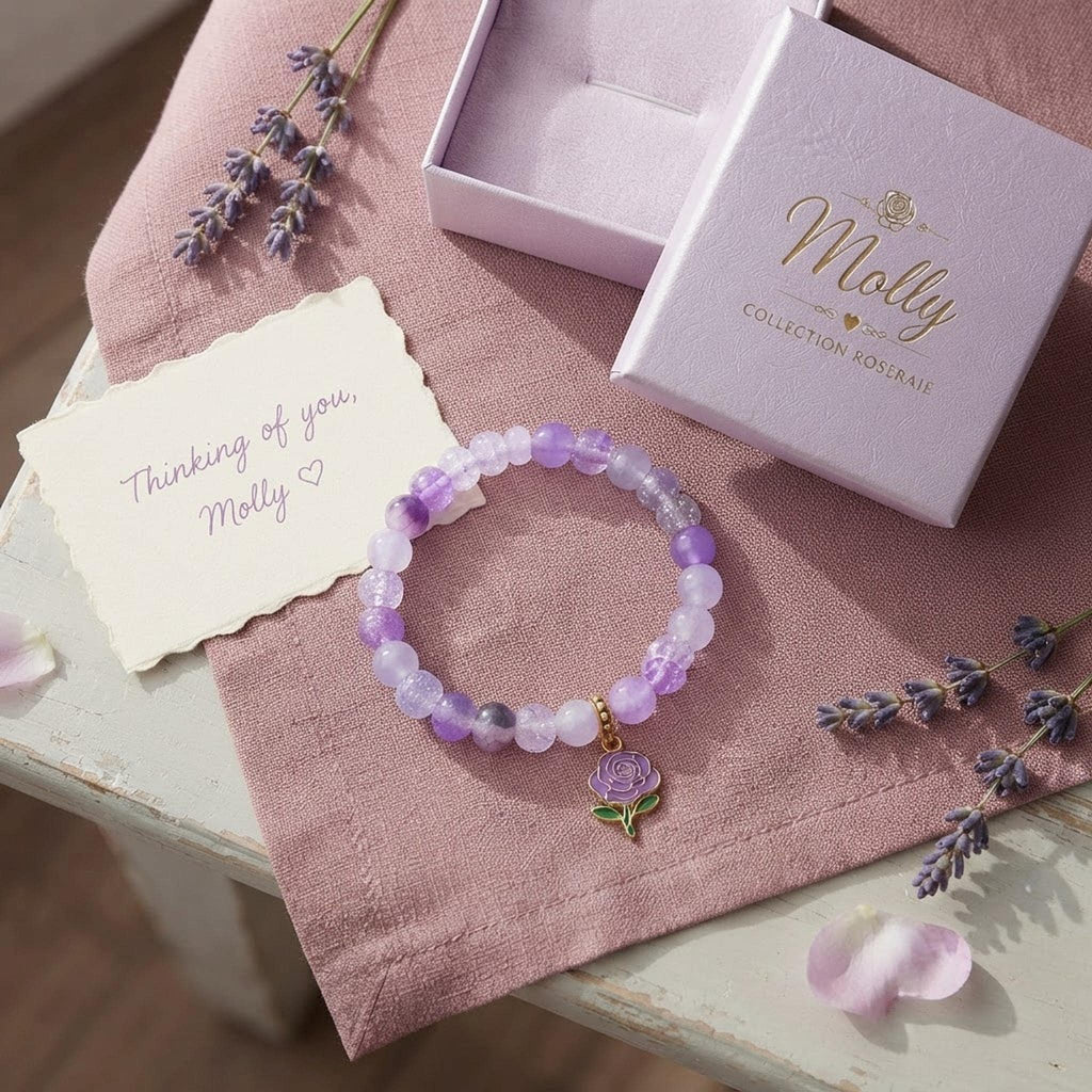 Bracelet Fantaisie en perles Violet et Rose avec Charm Doré - Molly -
