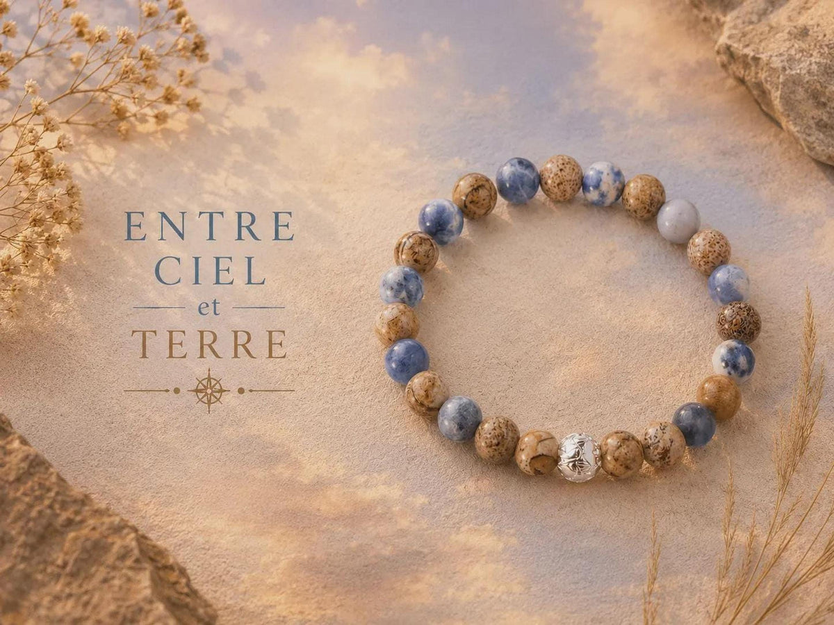 Bracelet jaspe et sodalite, pierres naturelles - Lithothérapie - Entre ciel et terre -