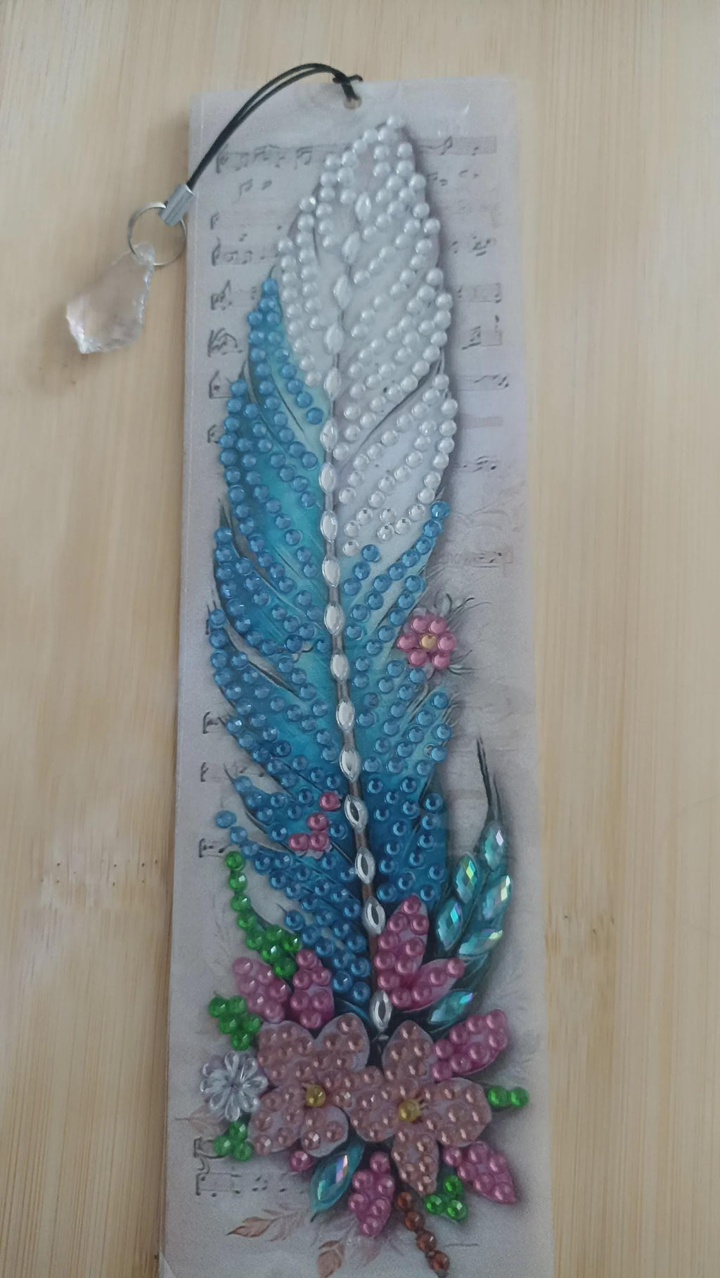 Marque-Page Diamond Painting, Plume Bleue Et Blanche Scintillante - Cristalline -