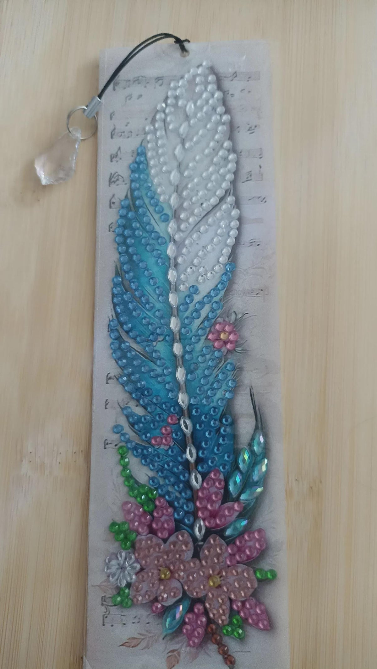 Marque-Page Diamond Painting, Plume Bleue Et Blanche Scintillante - Cristalline -