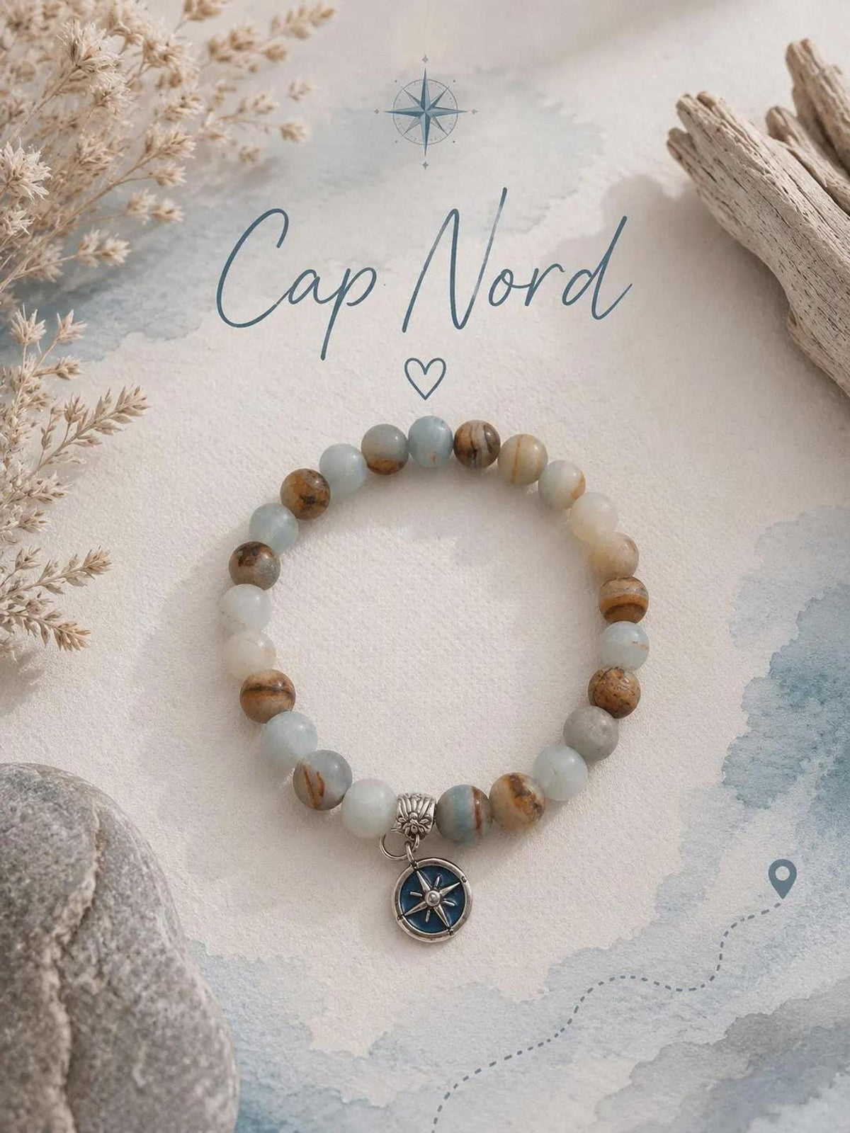 Bracelet en pierrres naturelles  = Lémurian aquatine - Cap Nord -