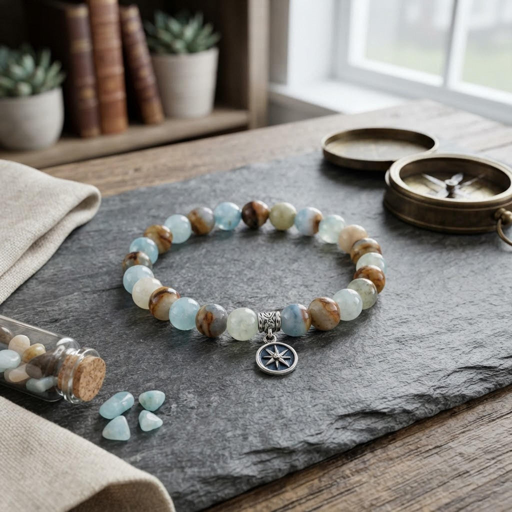 Bracelet en pierrres naturelles  = Lémurian aquatine - Cap Nord -