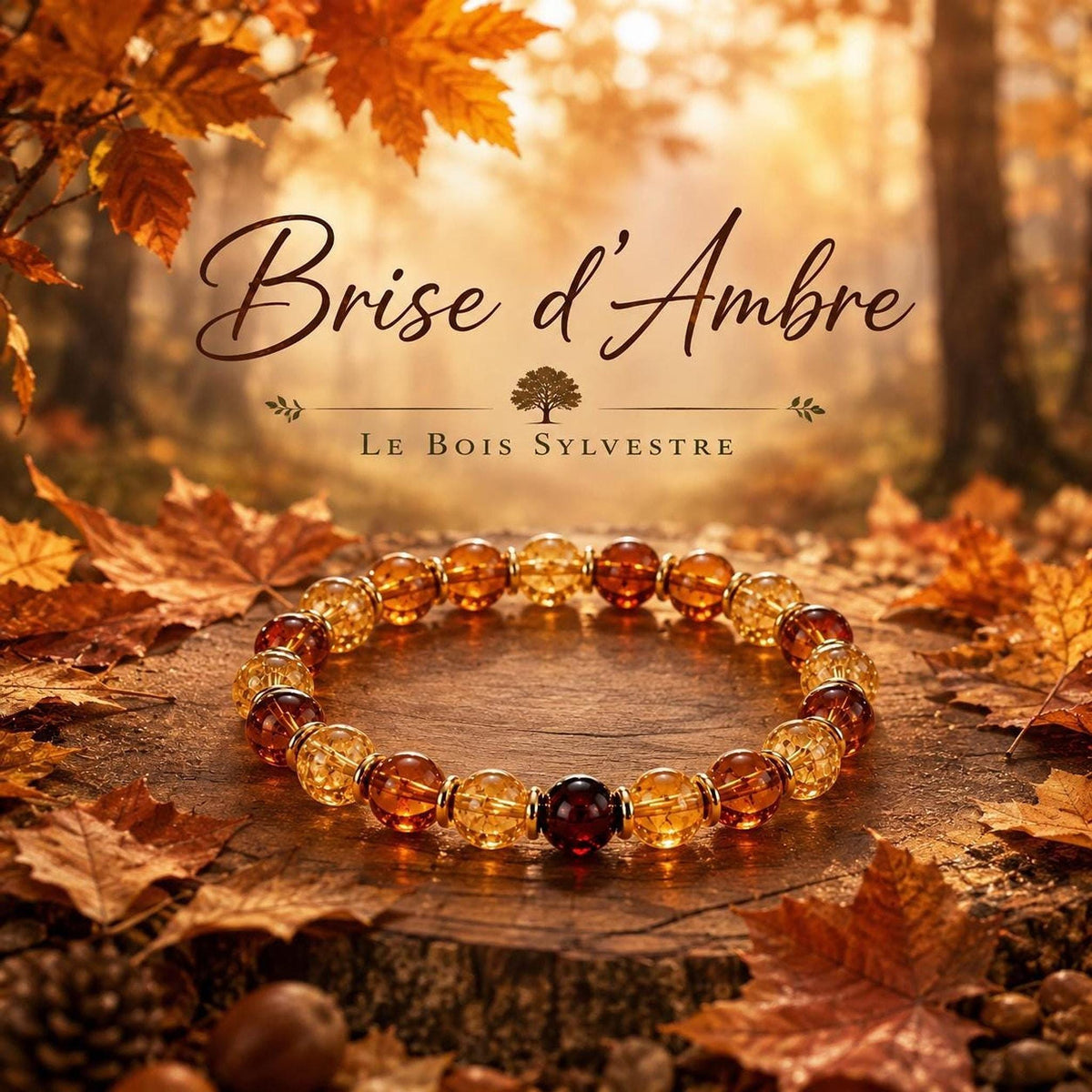 Cadeau Femme, Bracelet Orange et Ambre Élastique avec Intercalaires Dorés
