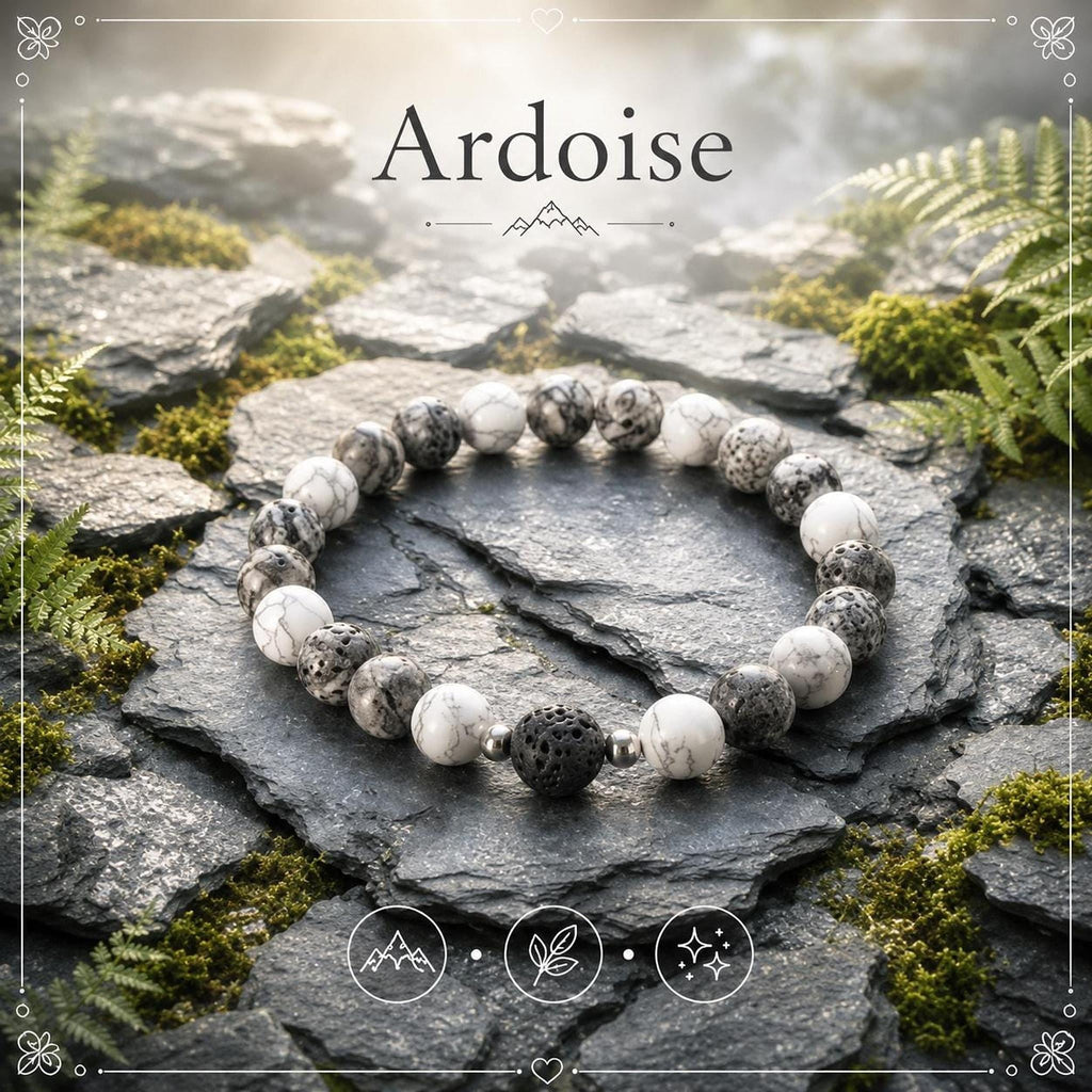 Bracelet en pierres naturelles d' agate crazy lace et howlite - Lithothérapie - Ardoise -